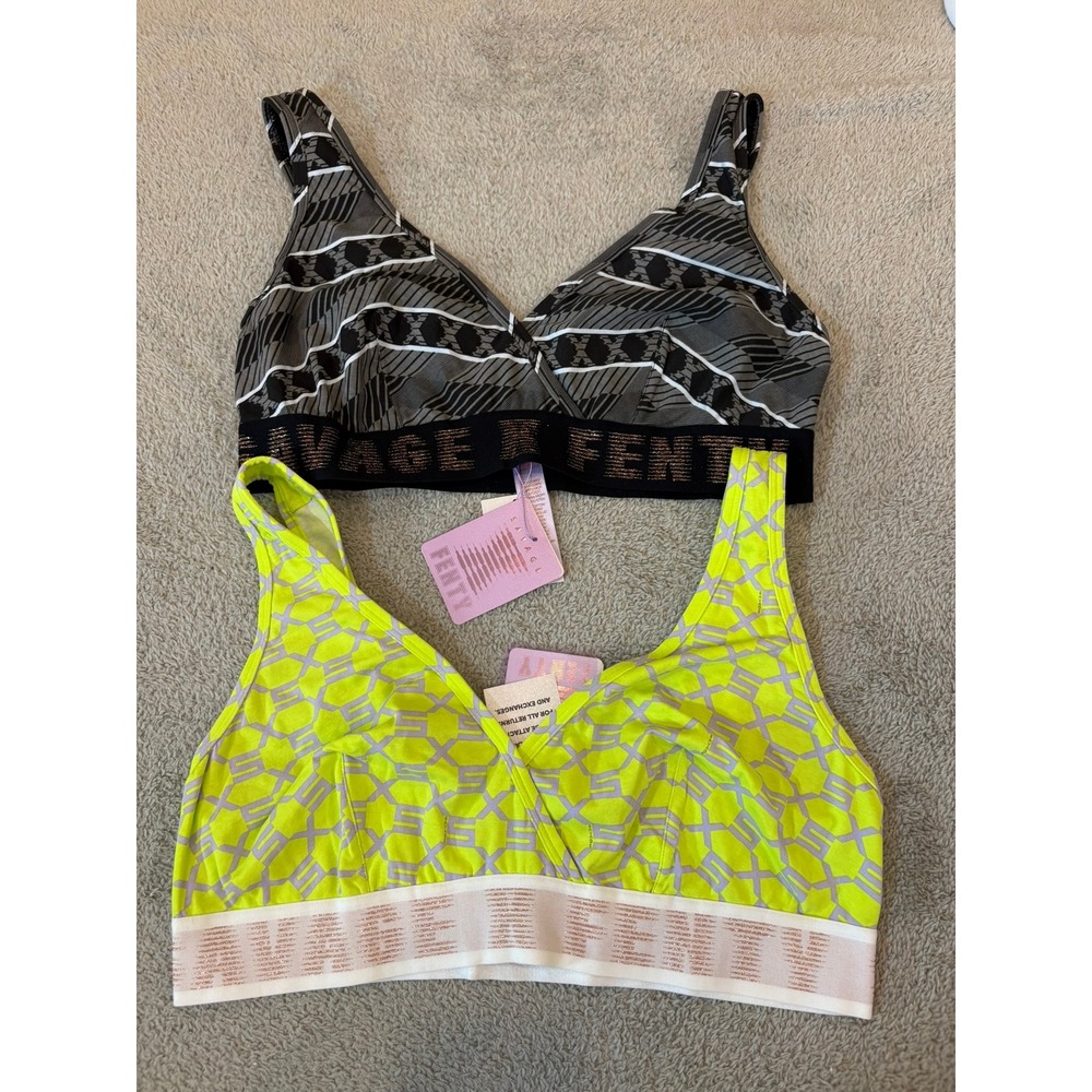 2 Lot Savage‎ X Fenty Bralette Set 1X Neon Lime Black Geometric Logo Band NWT